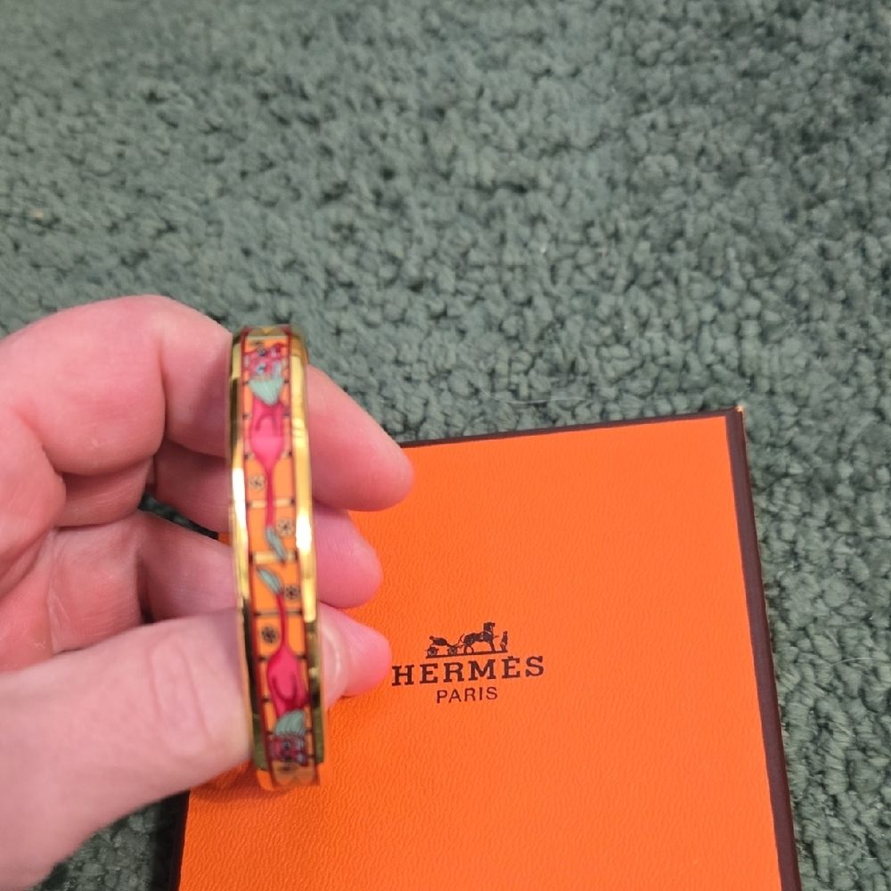 Hermes Gold-Trim Navy Enamel Bangle